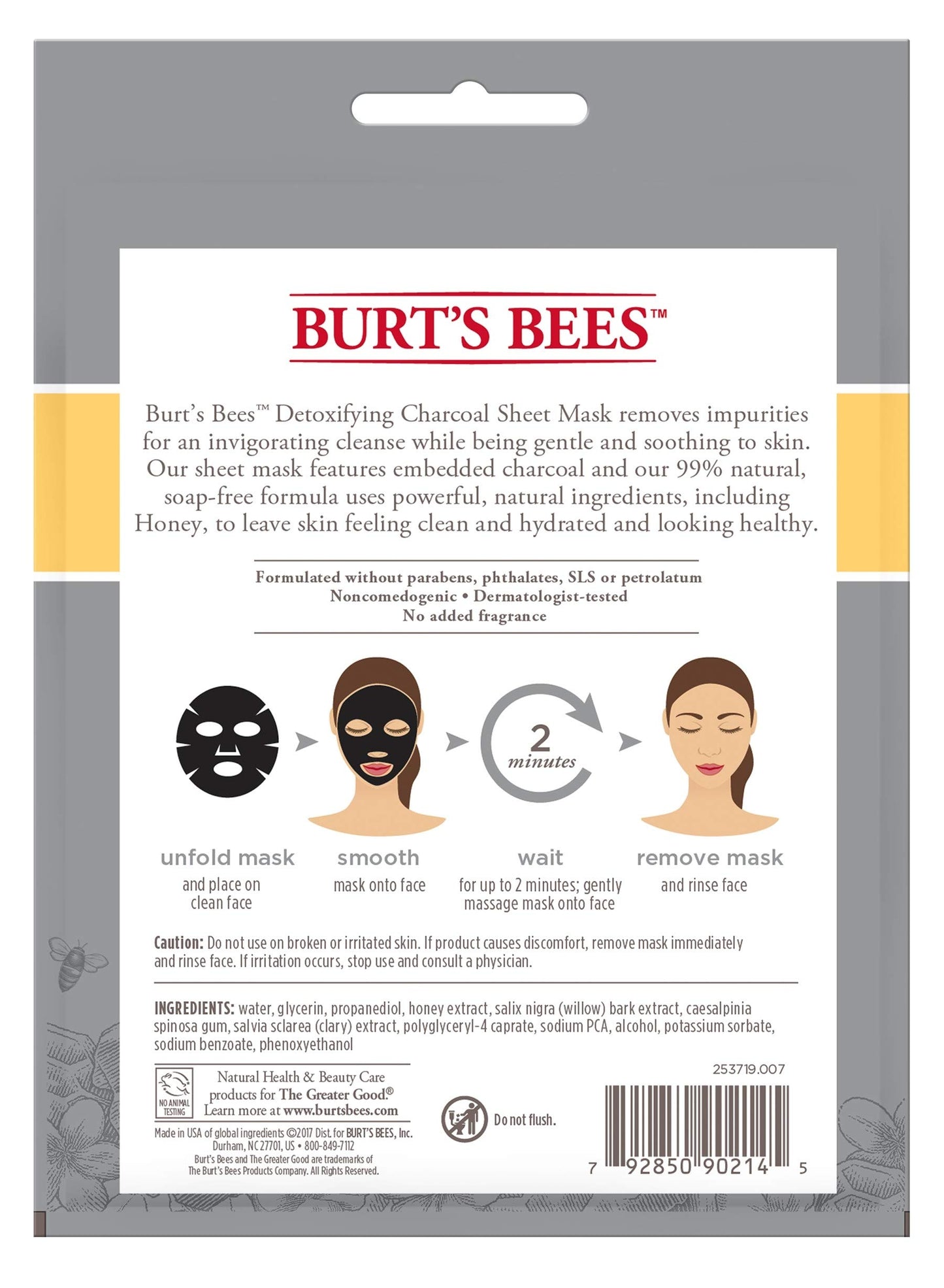 Burt's Bees Detoxifying Charcoal Facial Sheet Mask, Honey, Single Use (Package May Vary)