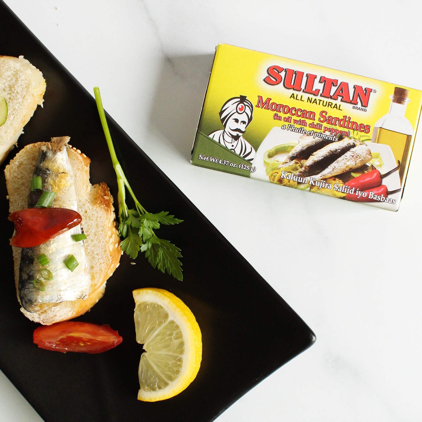 Sultan Moroccan Season Sardines in Oil with Chili Peppers, 100% All-Natural, High Protein, No Additives, No Preservatives, Paleo, Carnivore, Keto Friendly, Zero Carb, 4.37oz