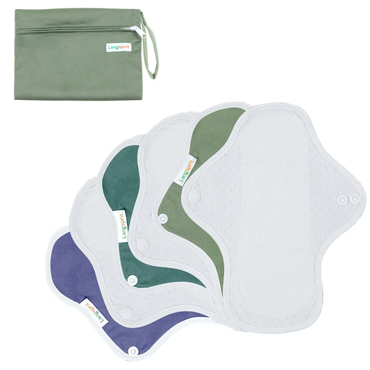 Langsprit Reusable Sanitary Pads for Women - Feminine Menstrual Pads 6pcs Set, Regular Absorbency Cotton Washable Cloth, Mini Wet Bag, Leakfree and Periods (Small)