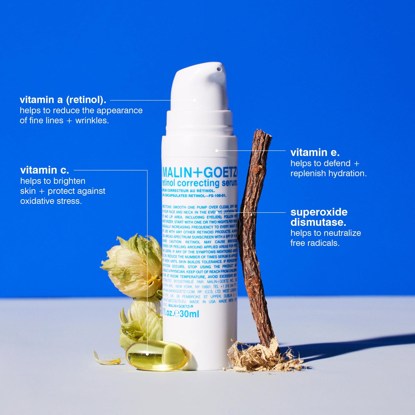 MALIN+GOETZ Retinol Correcting Serum | Multi-Vitamin Retinol Serum with Vitamins A, C, E + Superoxide Dismutase | Smooths Texture, Brightens, Firms + Reduces Fine Lines | Vegan + Cruelty-Free(1 Fl Oz)