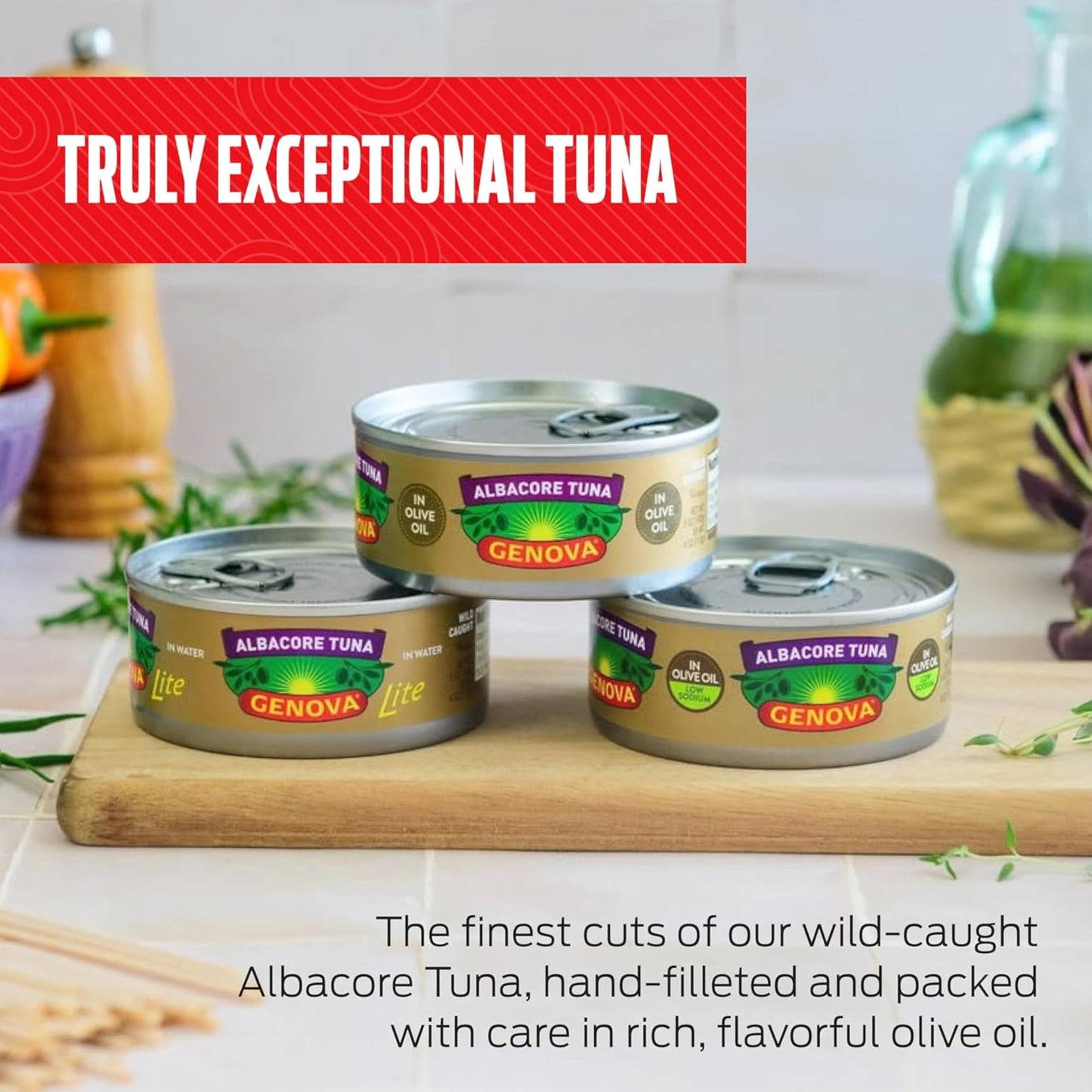 Genova Premium Albacore Tuna in Olive Oil, 5 Ounce Cans, 4-Pack – Nutrient Rich, High Protein Solid White Canned Tuna Fish - Delicious, Easy, Nutritious Ready to Eat Meals