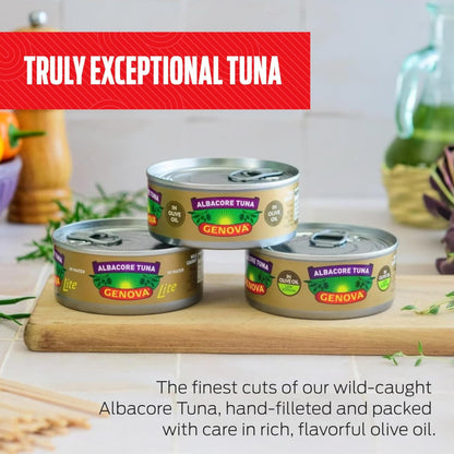 Genova Premium Albacore Tuna in Olive Oil, 5 Ounce Cans, 4-Pack – Nutrient Rich, High Protein Solid White Canned Tuna Fish - Delicious, Easy, Nutritious Ready to Eat Meals
