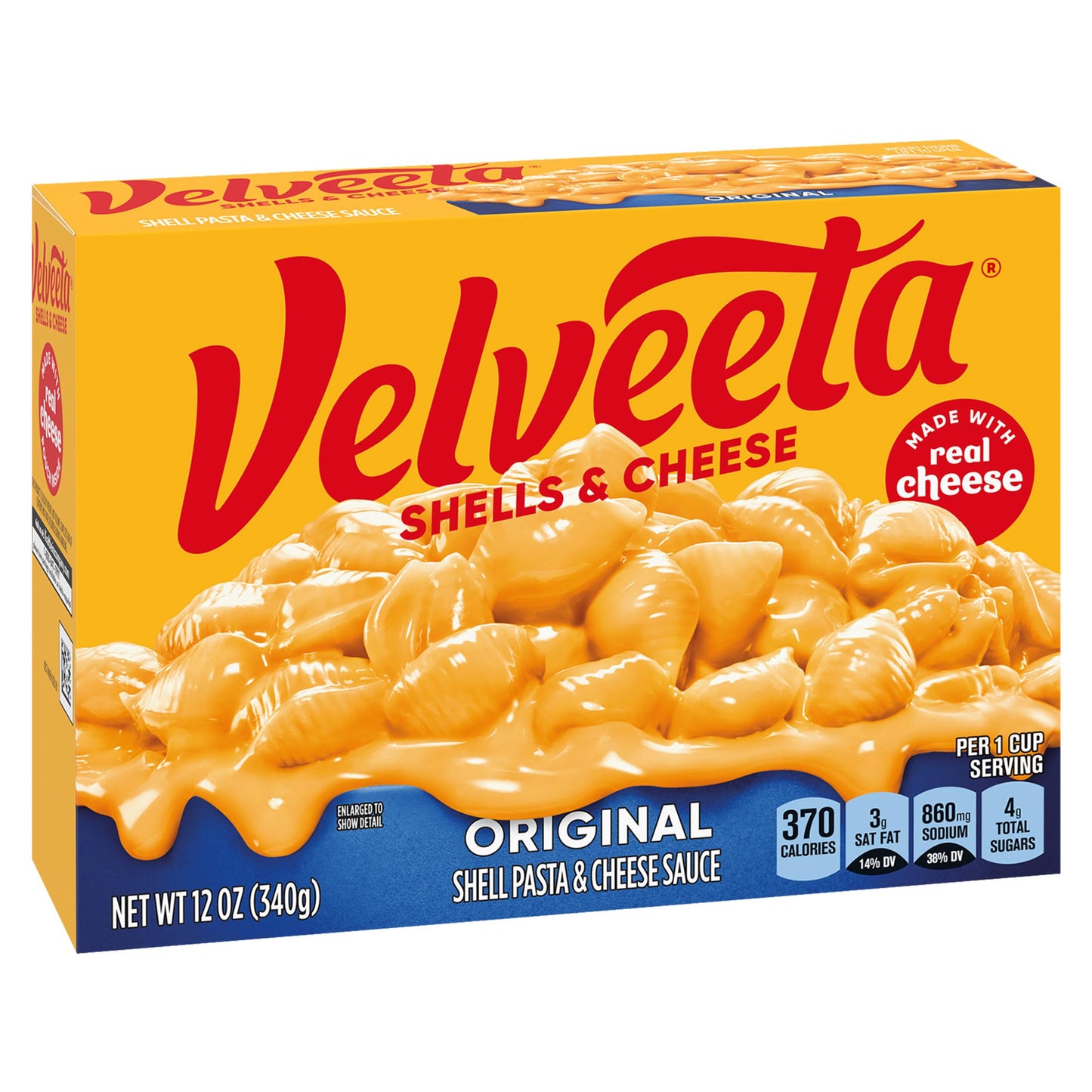 Velveeta Shells and Cheese Mac, 1 Box, for Easy Dinner or Dinner Sides, Original Flavor, Made with Real Cheese, 12 oz