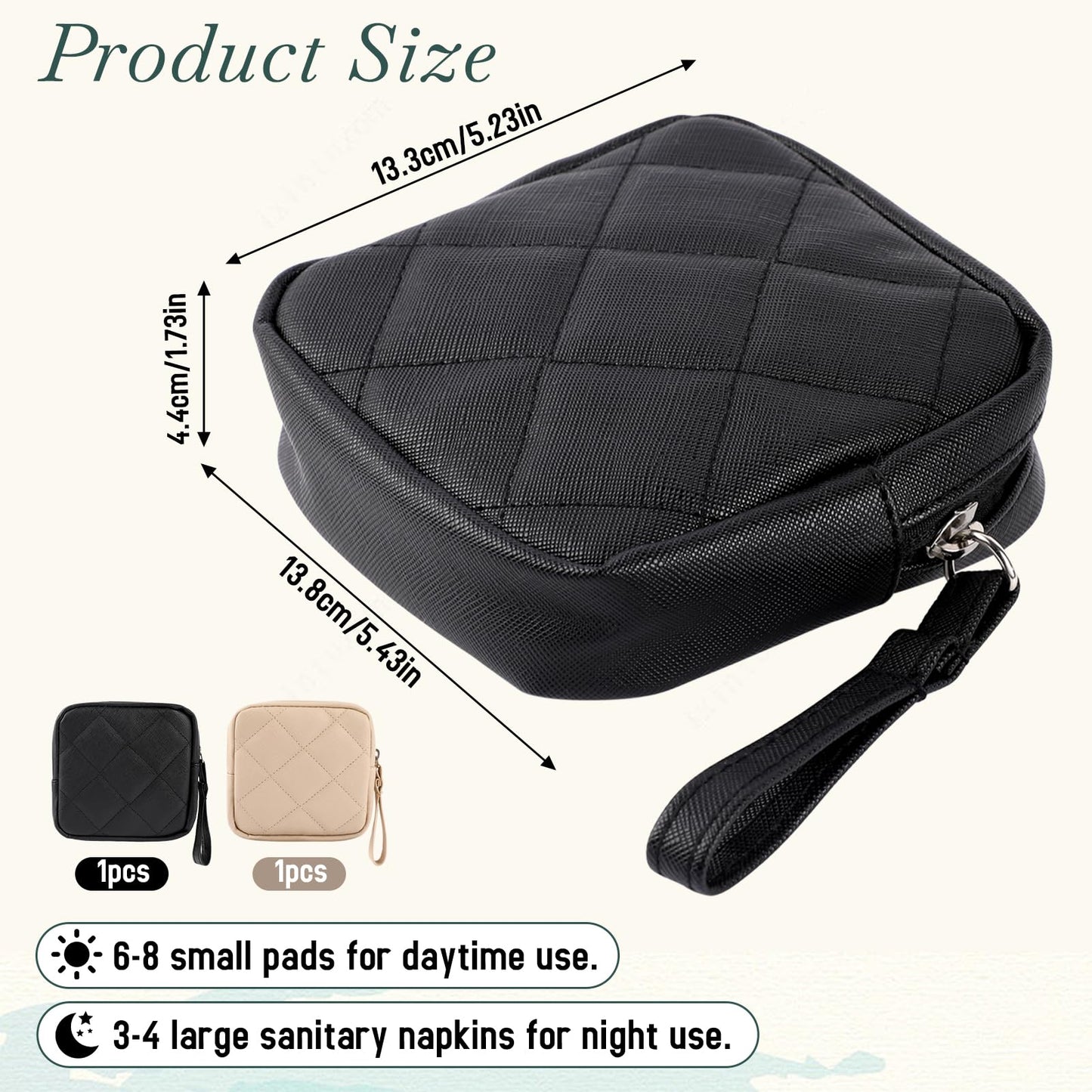 2 Pcs Sanitary Napkin Storage Bag,Period Bag, Period Pouch,Feminine Menstrual Pad Tampon Organizer,Portable Sanitary Pads Pouches First Period Kit for Teen Girls Women Ladies(Black&Beige)