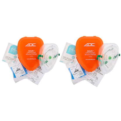 ADC Adsafe CPR Mask Pocket Resuscitator Kit; 3M Filtrete Filter with replaceable valve, disposable non-latex gloves, and alcohol wipe; 2 Kits