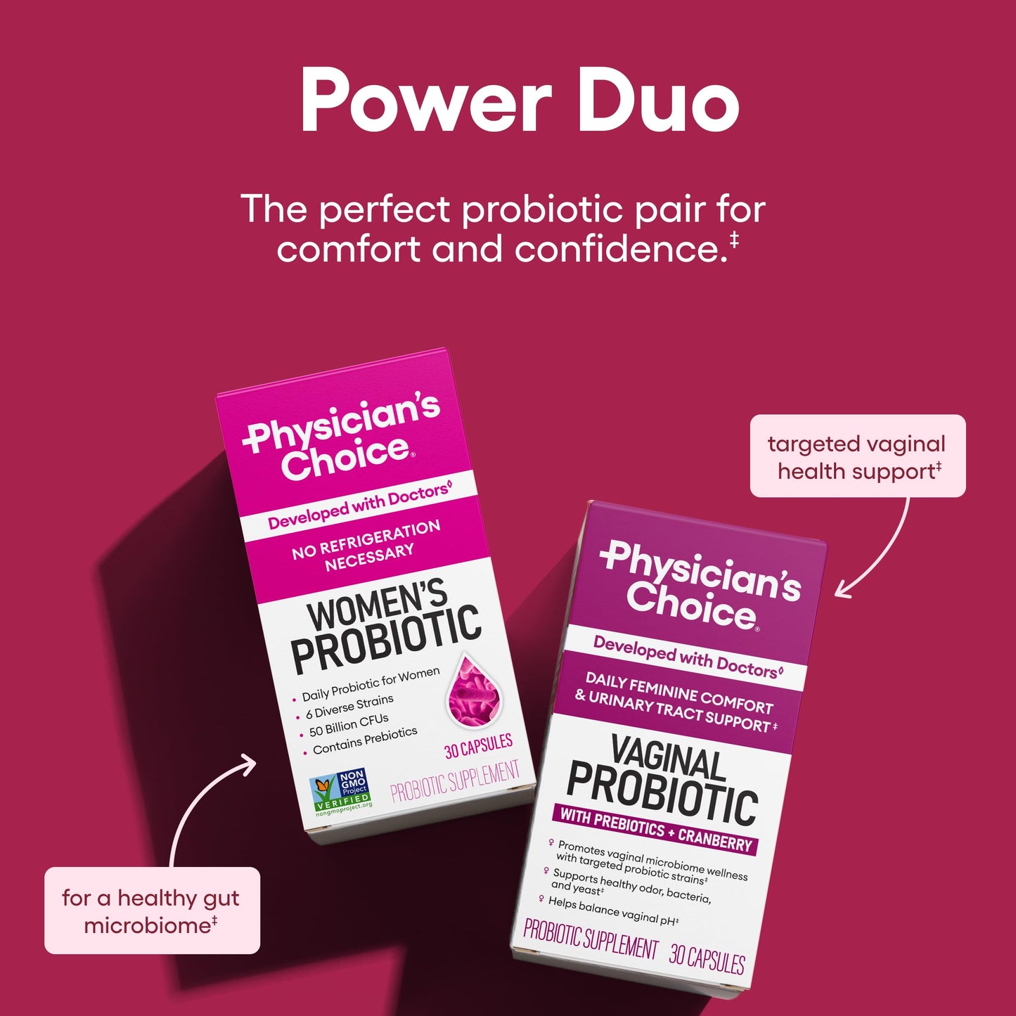 Physician's CHOICE Feminine Power Duo Bundle - Vaginal Probiotic 30ct + Womens Probiotic 60ct