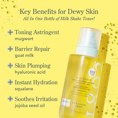 Beekman 1802 Milk Shake Hydrating Face Mist – Setting Spray & Milky Toner with Hyaluronic Acid & Squalane – Facial Toner & Face Spray – Lightweight Hydration, Minimizes Pores, Fragrance Free 8.1 Fl Oz