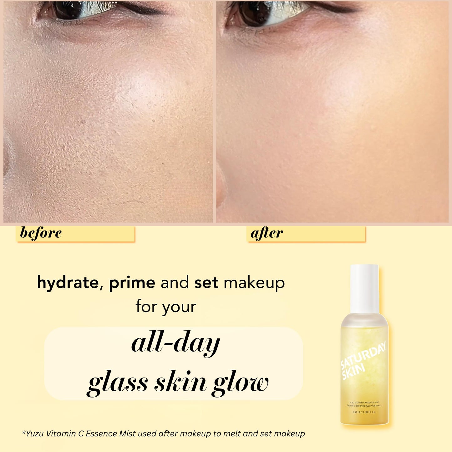 Saturday Skin Yuzu Vitamin C Essence Jelly Mist- Brightening Plumping Soothing Pore Refining - Encapsulated Vitamin C Ceramides Peptides - Korean Skincare Face Dual-Texture Mist Essence