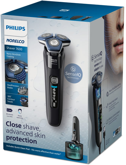 Philips Norelco Shaver 7600, Rechargeable Wet & Dry Electric Shaver with SenseIQ Technology, Quick Clean Pod, Travel Case & Pop-up Trimmer, S7886/84