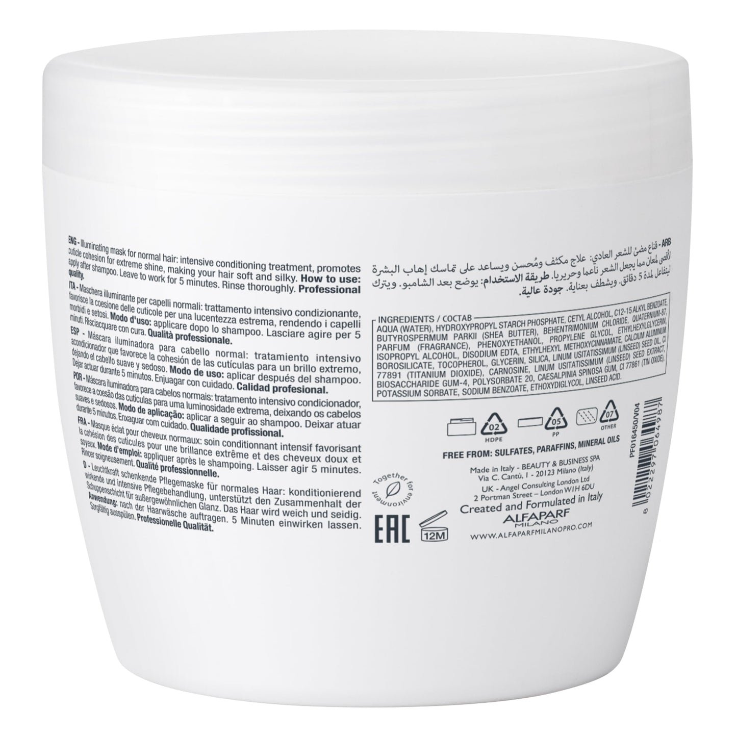 Alfaparf Milano Semi Di Lino Diamond Illuminating Hair Mask - Color Safe Deep Conditioner for Color Treated Hair - Adds Shine and Body - Sulfate, Paraben and Paraffin Free - Professional Salon Quality