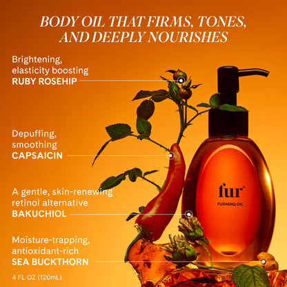 Fur Furming Oil Firming Body Oil with Bakuchiol Retinol Alternative, Hydrating Body Oil for Smoother, Firmer-Looking Skin, Lightweight Body Moisturizing Oil for Butt, Thighs & Body