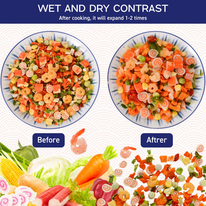 Dehydrated Freeze-Dried Seafood & Vegetable Mix - 100% Natural Ramen Toppings for Soups, 11 Mixed Ingredients, No additions, Ideal for Cooking, Pizza, Emergency Supply, 10.58OZ