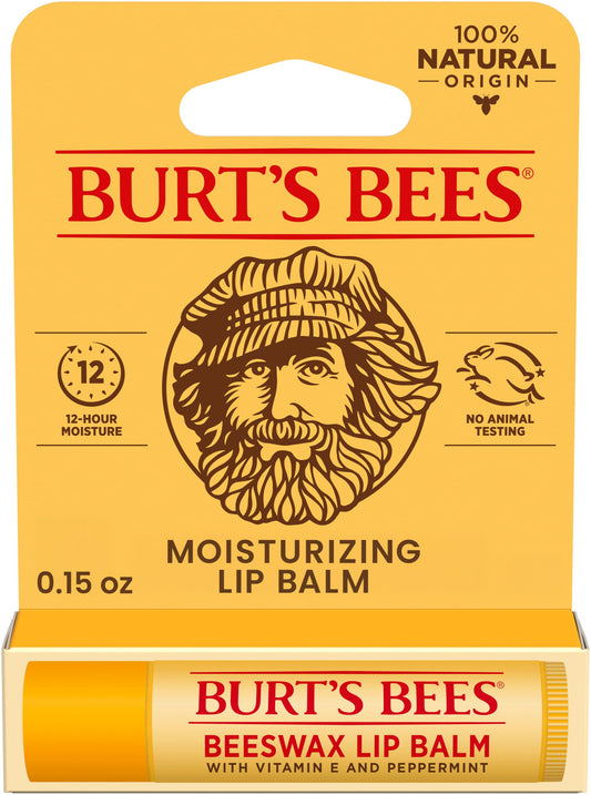 Burt's Bees Lip Balm, Lip Moisturizer With Responsibly Sourced Beeswax, with Vitamin E & Peppermint Oil, Natural Origin Moisturizing Care, 1 Tube, 0.15 oz.
