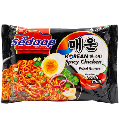 Mi Sedaap Korean Spicy Chicken Instant Fried Ramen Noodles (Pack of 40) – Made with Fresh Chili