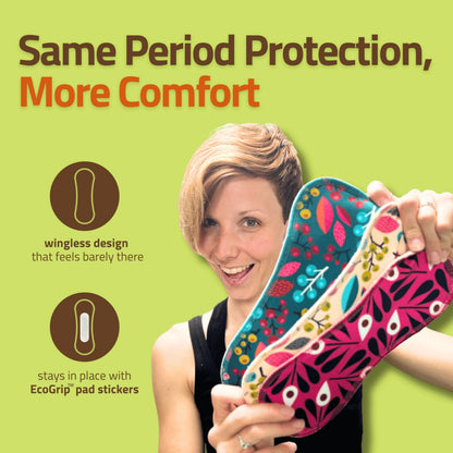 Wingless Reusable Period Pads with Adhesive Sticker for Light Flow (S+M 6-Pack) – High-Temp Washable Organic Cotton Cloth Pads for Women – Stay-Put, Comfortable & Reusable Menstrual Care – Made in EU