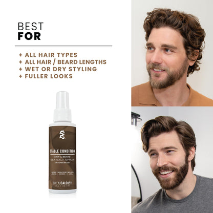 Billy Jealousy Sea Salt Spray, Texturizing and Volumizing Hair Spray for All Hair Types and Beard Lengths