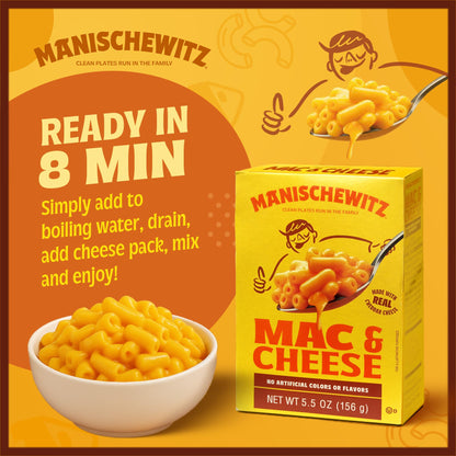 Manischewitz Kosher Mac & Cheese, 5.5oz (4 Pack) Made with Real Cheddar Cheese, No Artificial Colors of Flavors, Certified Kosher