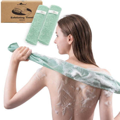 myHomeBody Exfoliating Washcloths for Showering, Loofah Body Scrubber Exfoliator, Back Shower Towel, Bath Washer for Exfoliation, Light Green, Set of 2