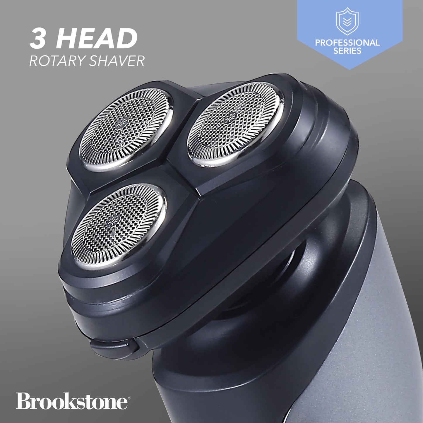 Brookstone - 3 Head Rotary Shaver, Precision Shave, Cutting-Edge Design, Professional Quality (Black/Grey)