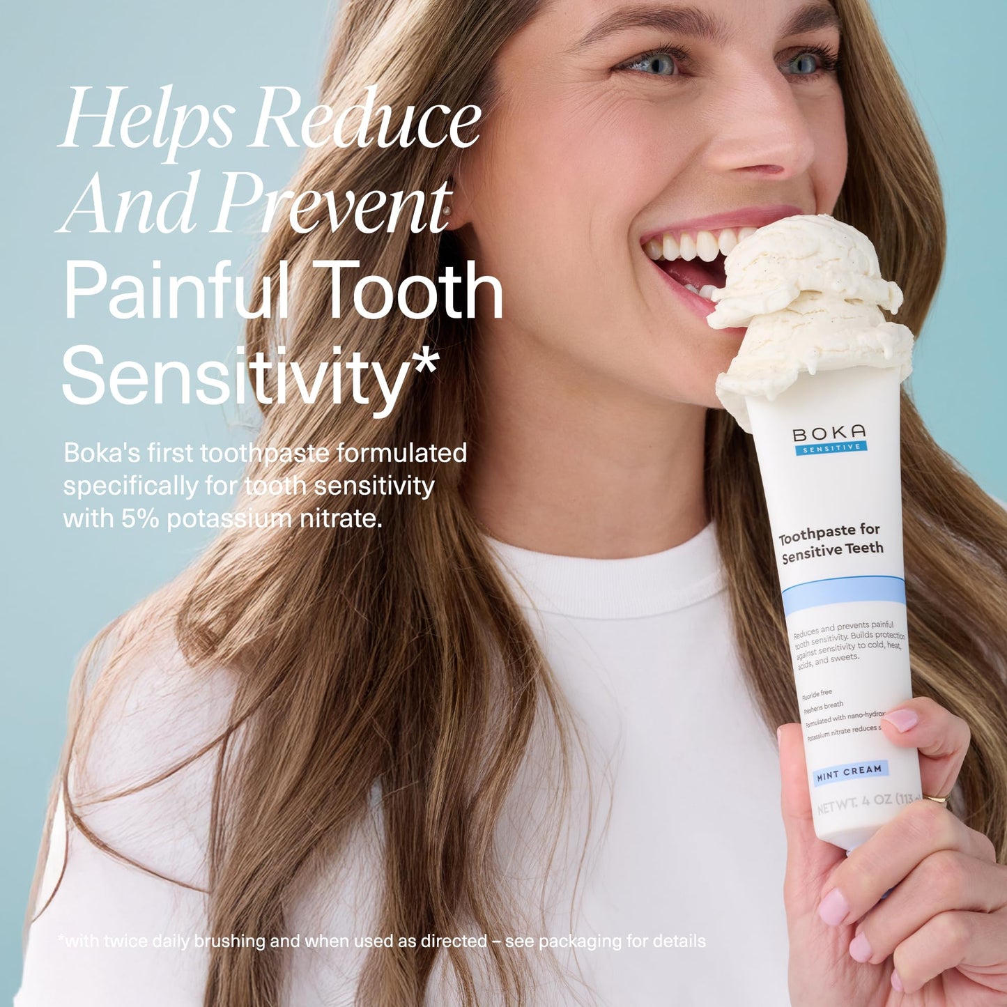 Boka Sensitive Toothpaste - Sensitive Teeth Relief, Fluoride Free, Nano Hydroxyapatite, Potassium Nitrate for Tooth Sensitivity and Protection for Adults - Mint Coconut Cream, 4 Fl Oz, 1 Pk