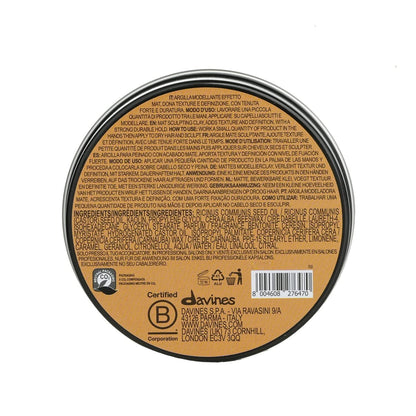 Davines Pasta & Love Styling Clay, Strong Hold Matte Clay - Adds Structure, Volume & Dry Texture - Long-Lasting Definition without Shine for Messy Looks, 1.69 Fl Oz