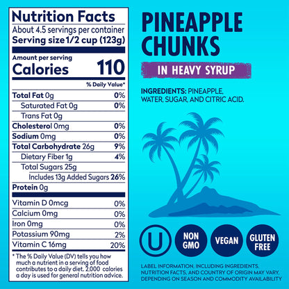 Dole Pineapple Chunks in Heavy Syrup - Dole Canned Fruit - Rich Source of Vitamin C - 20 oz Can - 12 Pack