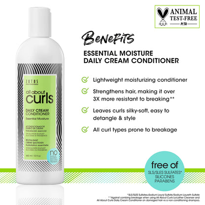 ALL ABOUT CURLS Daily Cream Conditioner | For Curly Hair | Essential Moisture | Strengthens & Softens | 3X Resistance to Breaking | Cruelty Free | Sulfate & Paraben Free