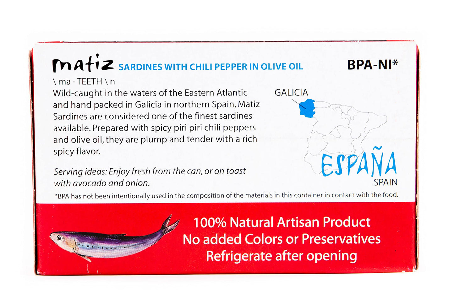 Matiz Spicy Wild Spanish Sardines in Olive Oil and Piri Piri Pepper, 4.2 oz (4.2 Ounce (Pack of 5))