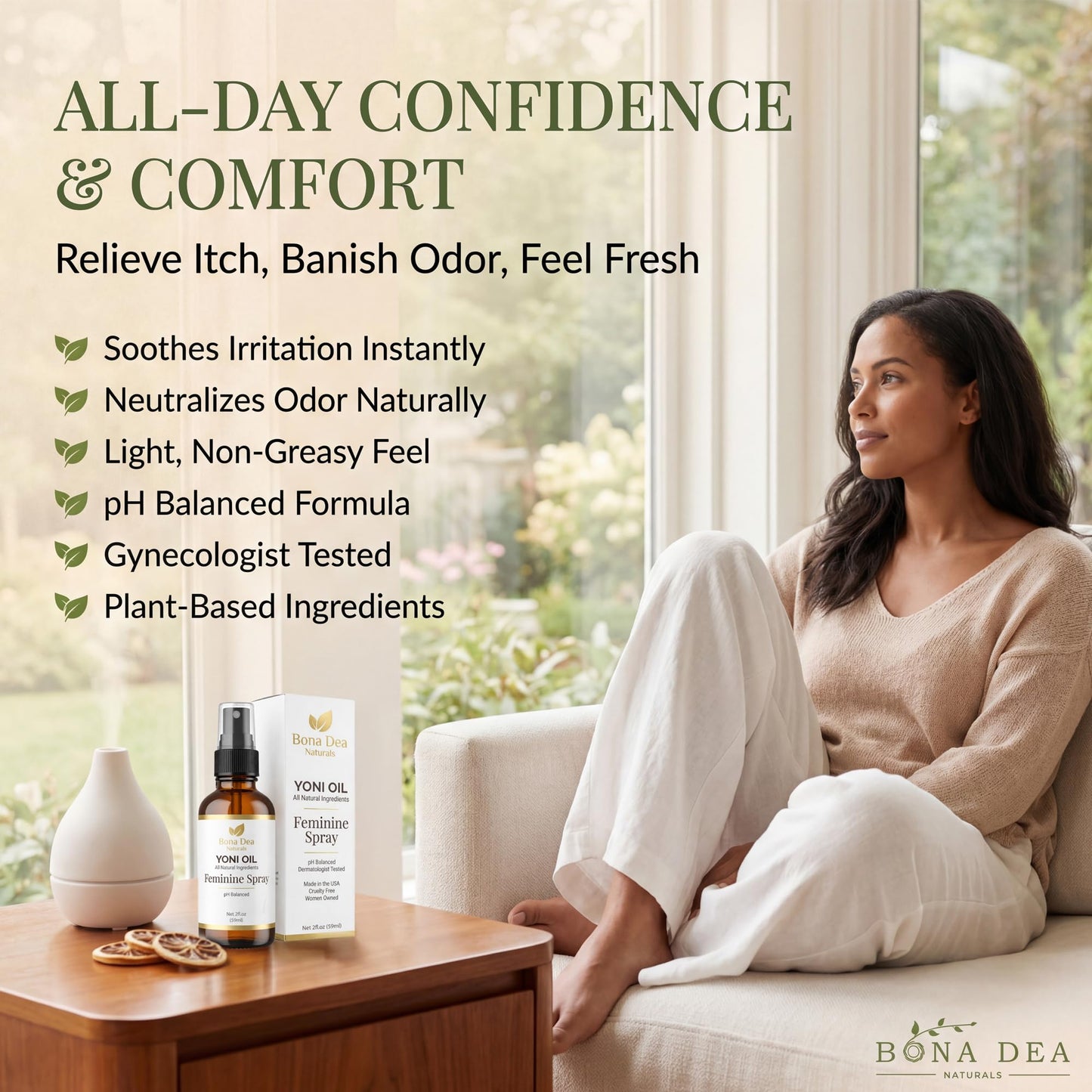 Feminine Spray for Women – All Natural Yoni Oil Deodorant & Moisturizer, Organic Essential Oils, Chemical-Free, Sensitive Vaginal Care | 2 oz Spray
