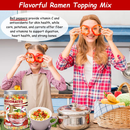 Dried Ramen Toppings Dehydrated Vegetables – 9 Mixed Vegetable Green & Red Bell Peppers, 12.35oz Natural Dried Veggie Flakes for Ramen Noodles, Camping Food Emergency Supply, Soups, Vegan