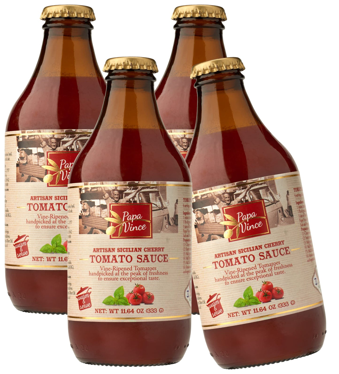 Papa Vince Pasta Tomato Sauce: Low Acid Garlic-Free Formula, Low Sodium, No Onion No Added Sugars. Non-GMO Gluten Free. Organic Cherry Tomatoes made in Sicily Italy. Small Batch. Exceptional Taste