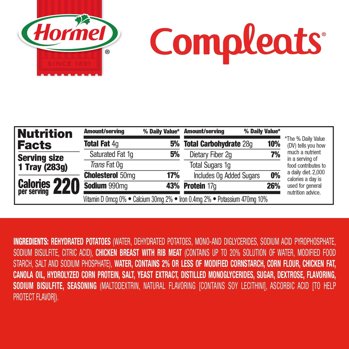 HORMEL COMPLEATS Chicken Breast & Mashed Potatoes With Gravy Microwave Tray, 10 oz (Pack of 6)