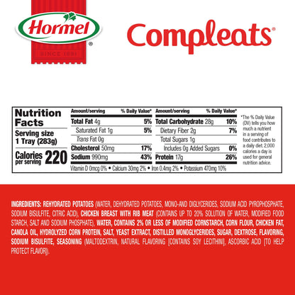 HORMEL COMPLEATS Chicken Breast & Mashed Potatoes With Gravy Microwave Tray, 10 oz (Pack of 6)