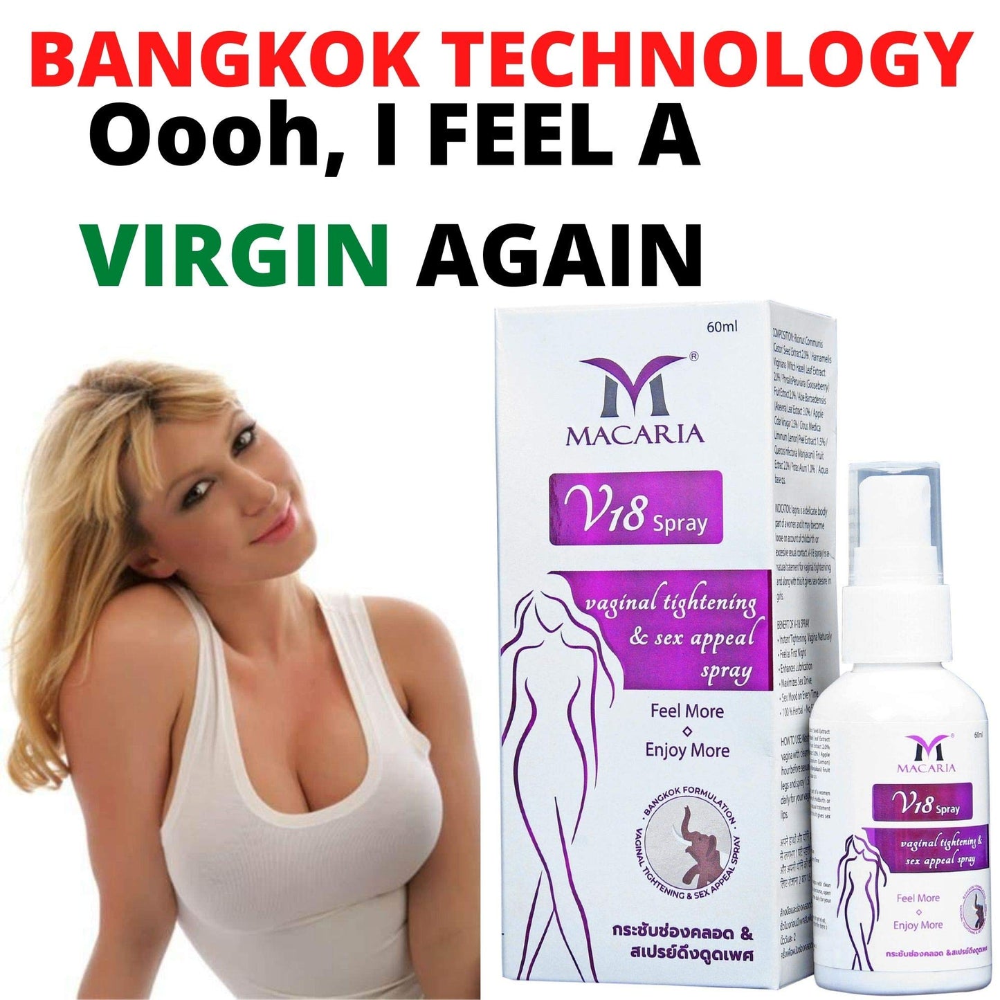 MACARIA Vaginal Pussy Yoni Tightening Shrink Virgin Again Spray for Girls
