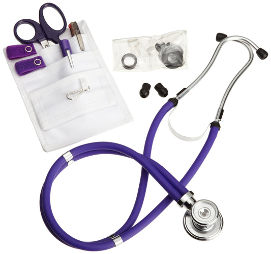 ADC Nurse Combo Plus, Pocket Pal/Sprague Stethoscope Kit, Includes Pocket Pal III Nurse Medical Accessory Kit with MiniMedicut Shears, 3-Color Pen, Adlite Plus Penlight,Purple