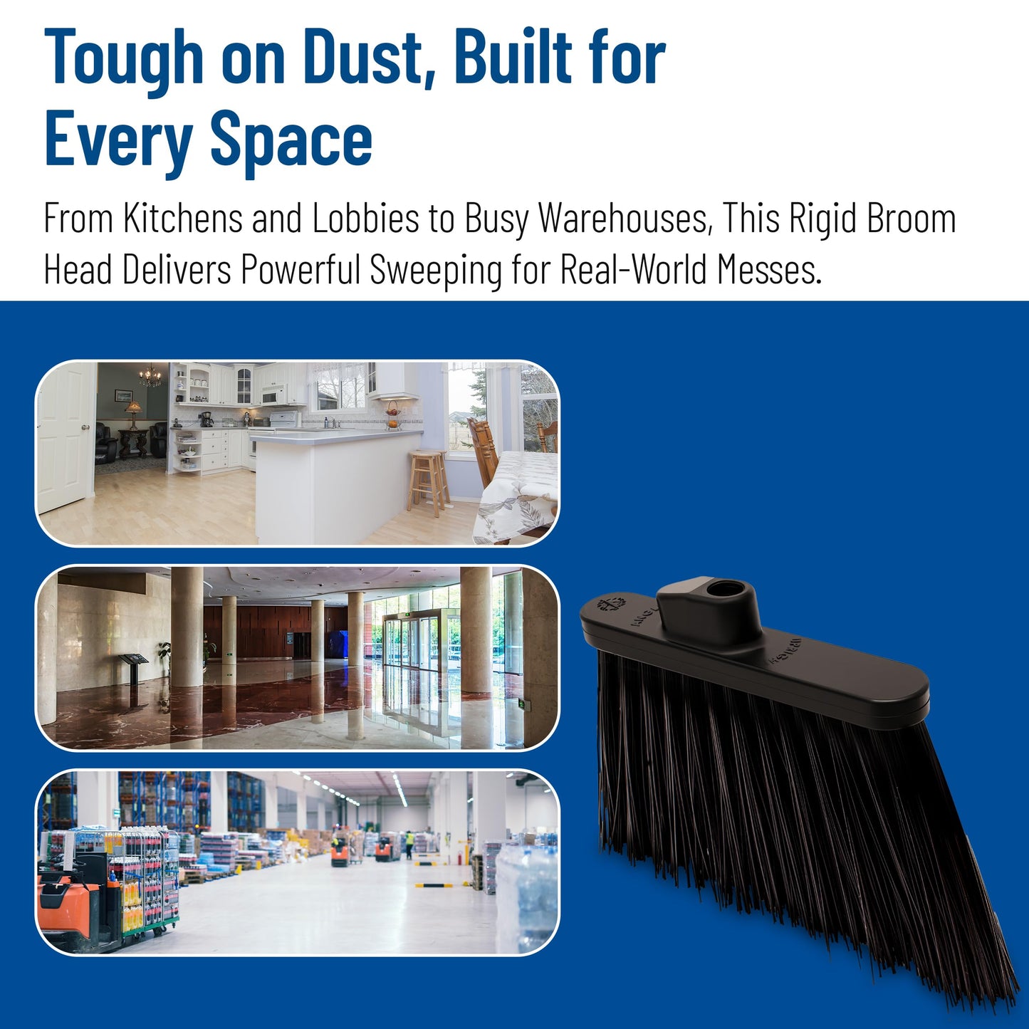 SPARTA Plastic Broom Head, Angled, Un-Flagged for Large Debris Indoor, Outdoor, Home, Restaurant, Lobby, Office, 12 Inches, Black