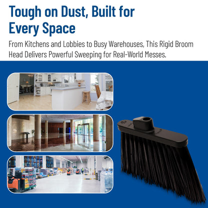 SPARTA Plastic Broom Head, Angled, Un-Flagged for Large Debris Indoor, Outdoor, Home, Restaurant, Lobby, Office, 12 Inches, Black