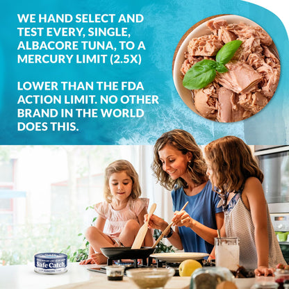 Safe Catch Wild Albacore Tuna Canned Low Mercury Can Tuna Fish Steak Gluten-Free Keto Food Non-GMO Kosher Paleo-Friendly High Protein Every Can Of Tuna Is Tested No Water Oil Tuna, Pack of 6 5oz