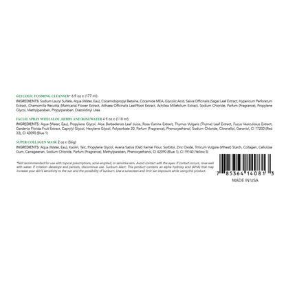 Mario Badescu Radiant Skin Trio Kit, Skincare Gift Set Includes Facial Spray With Aloe, Herbs and Rosewater(4 Fl Oz), Glycolic Foaming Cleanser(6 Fl Oz) and Super Collagen Mask(2 Oz)