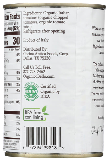 ORGANICO BELLO Organic Diced Tomatoes, 14.28 OZ