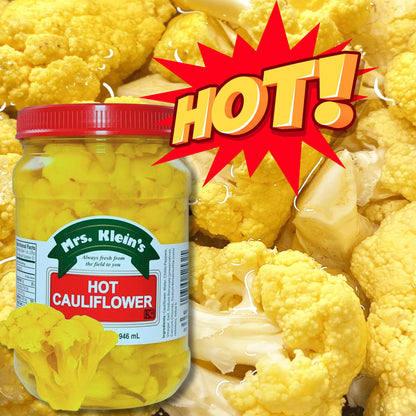 Mrs Kleins Cauliflower Bites | Hot & Spicy cauliflower florets | Unique salad toppings | Low Carb Snack | Vegan snack | Kosher, Keto Friendly & Gluten Free | Spicy Pickled Vegetables Made with Natural Ingredients | Made in the USA