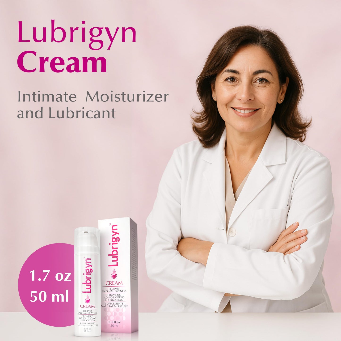 Lubrigyn - Cream for Feminine Care, Fusion of Natural Oil-Based Moisturizing Intimate Lubricant with Hyaluronic Acid and Fitoextract Bioactive for Easing Dryness and Enhancing Comfort, 1.7 fl oz