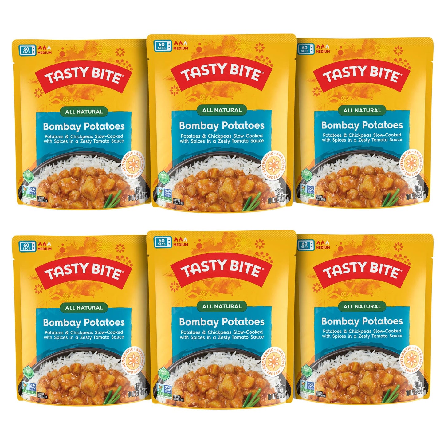 Tasty Bite Indian Bombay Potatoes, Microwaveable Ready to Eat Entrée, 10 Ounce (Pack of 6)