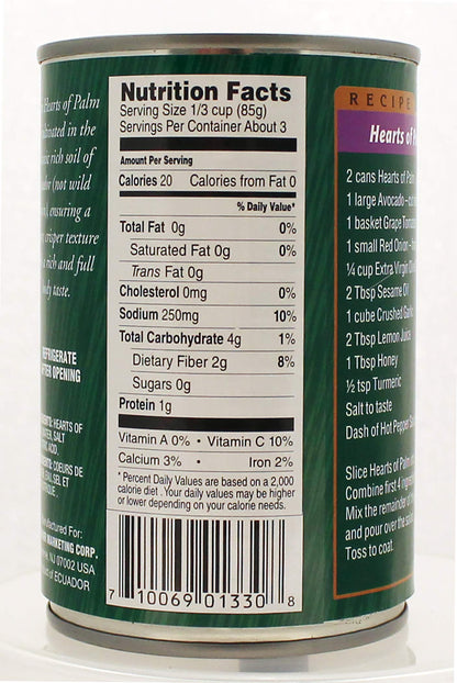 Gefen Premium Cultivated Whole Hearts of Palm, 14.1 oz (2 Pack) Less Sodium, Low Carb, All Natural, Gluten Free, Certified Kosher, No Preservatives, Vegan, Product Of Ecuador