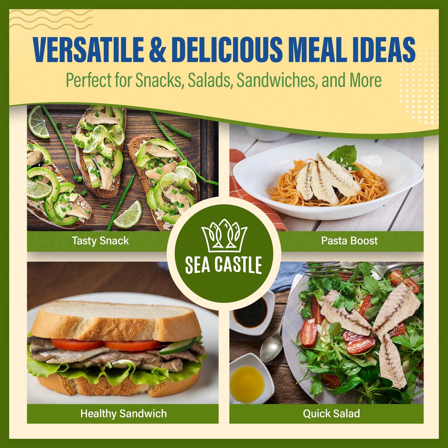 Sea Castle Mackerel in Olive Oil, 4.4oz (6 Pack) | Skinless & Boneless Canned Fish | Wild Caught Canned Mackerel Fillets | Packed with Vitamins | Non-GMO | Kosher