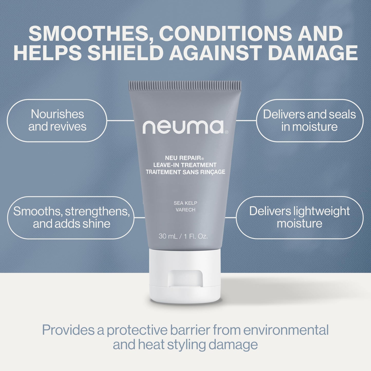 Neuma Neu Repair Leave In Hair Treatment Travel Size Hair Repair Treatment for Damaged Hair - Smooths, Conditions, Shields, Softens, Protects, Strengthens, Lemon, Lavender & Fir Needle Scent