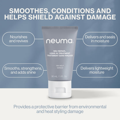 Neuma Neu Repair Leave In Hair Treatment Travel Size Hair Repair Treatment for Damaged Hair - Smooths, Conditions, Shields, Softens, Protects, Strengthens, Lemon, Lavender & Fir Needle Scent