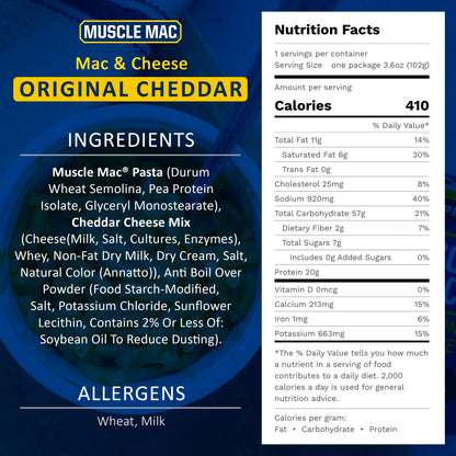Muscle Mac Macaroni and Cheese Dinner with Real Cheese, Microwaveable, 20g of protein, 3.6 oz per cup (Pack of 12)