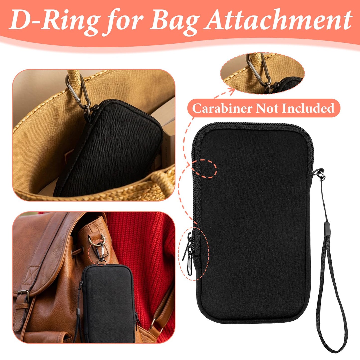 1 Pc Tampon Pouch, Portable Tampon Holder for Purse, Neoprene Tampon Bag with Strap, Travel Friendly Discreet Period Bag for Feminine Products, Waterproof Pad Bag, Black (Bag Only)