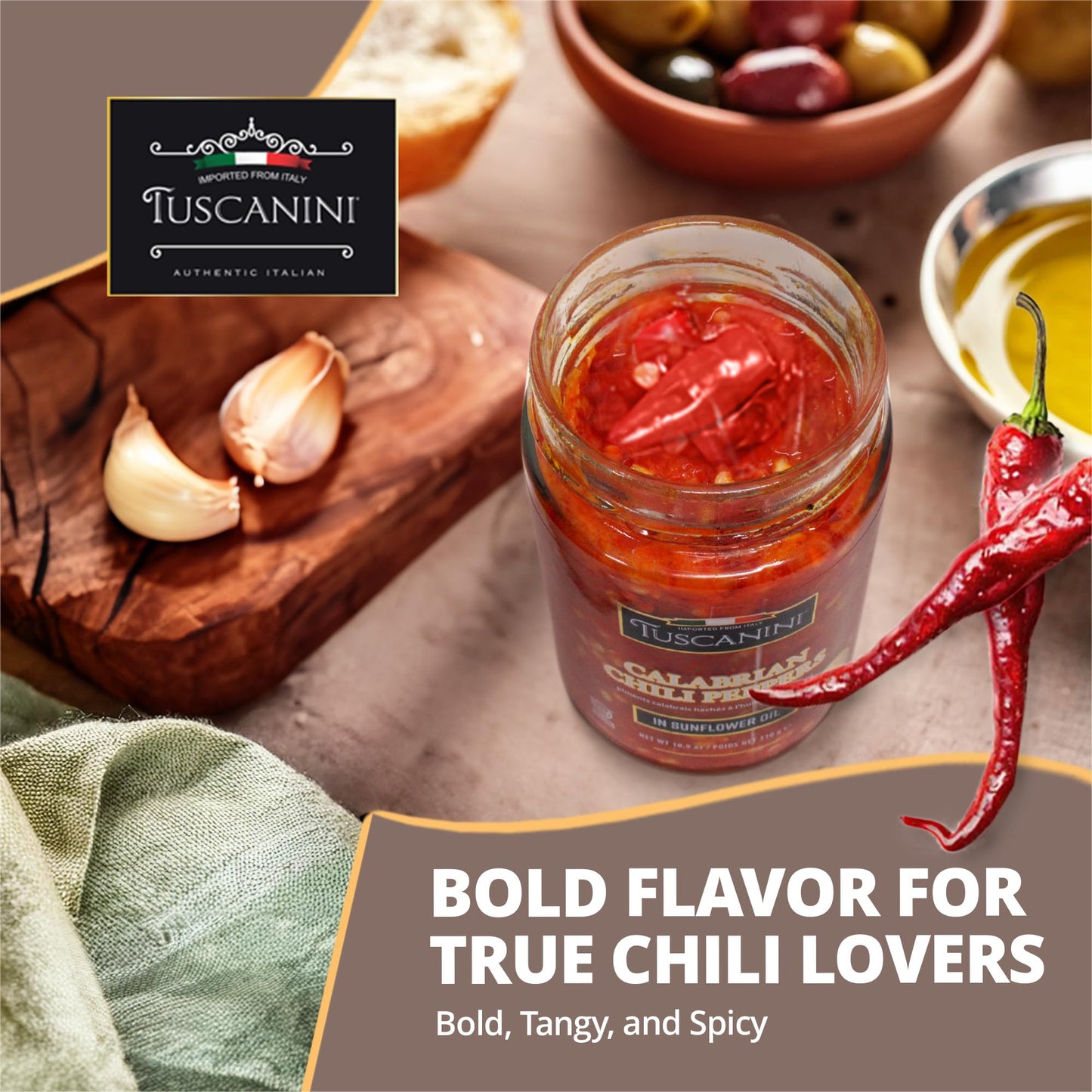 Tuscanini Italian Whole Calabrian Chili Peppers In Oil, 9.2oz (2 Pack) | Beautifully Red and Long Peppers | Nothing Artificial | Product of Italy | Kosher